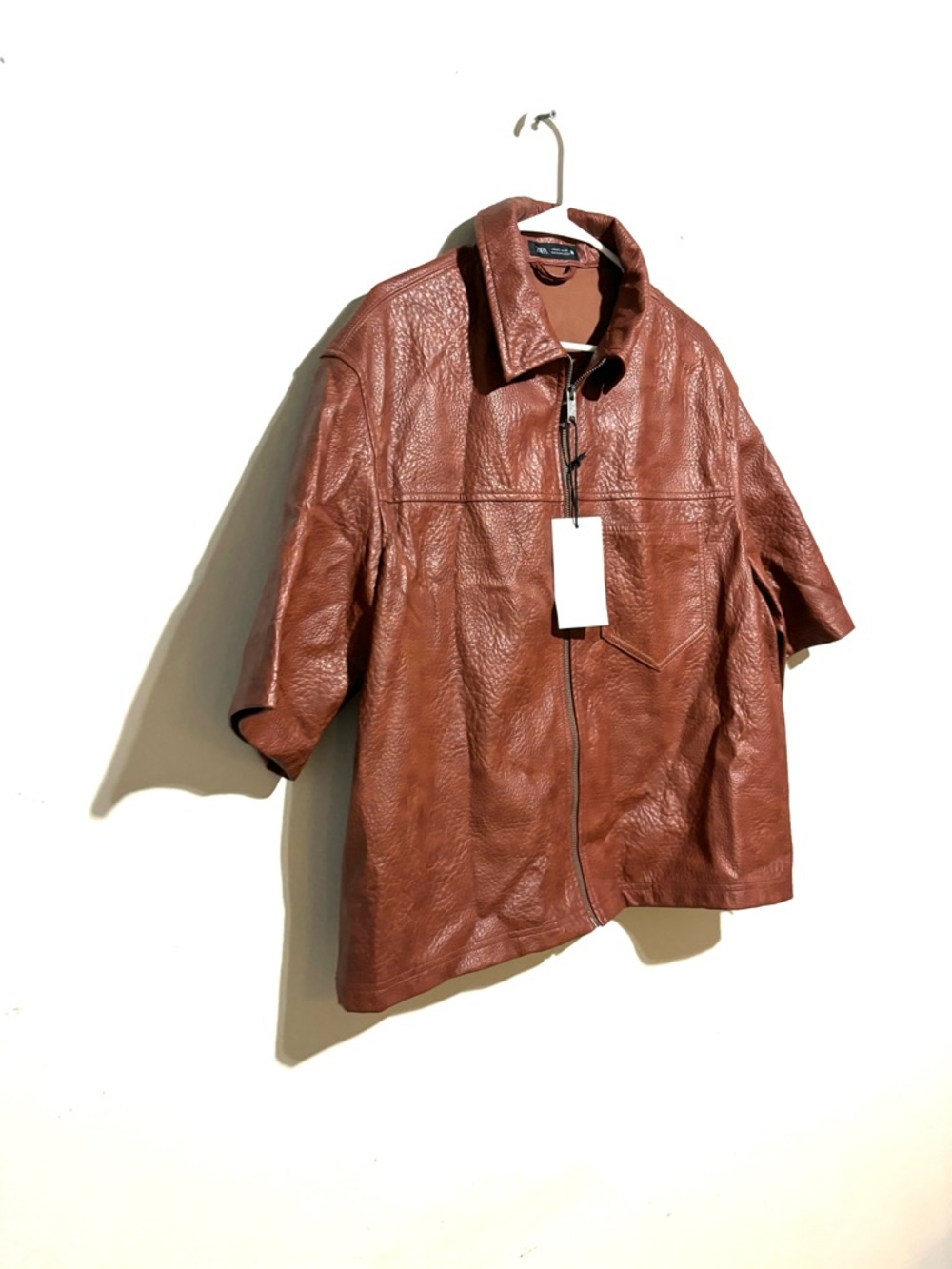 NWT Zara Men’s Brown Faux Leather Zip Up Jacket Size Large - Picture 3 of 5